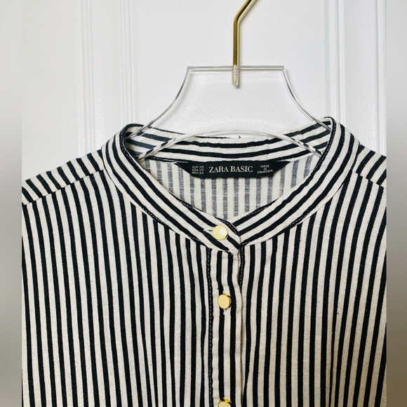 Zara Striped Button Down Shirt with Ruffles - Picture 2 of 3